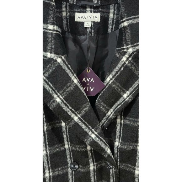 Ava & Viv Women's 4X Black & White Plaid Double Breasted Knee Length Overcoat - Picture 3 of 9